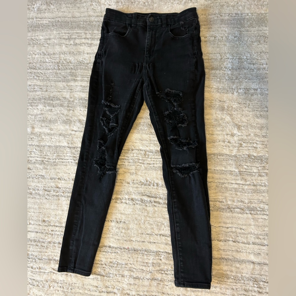 American Eagle Outfitters Black Distressed Skinny Jeans 6 short